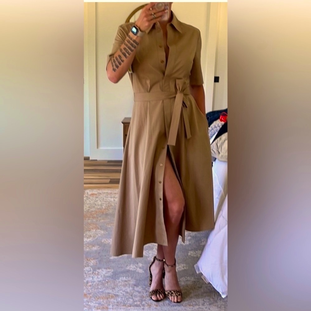 BOSS Hugo Boss Stretch Cotton Shirt Dress Sand Color EXQUISITE*